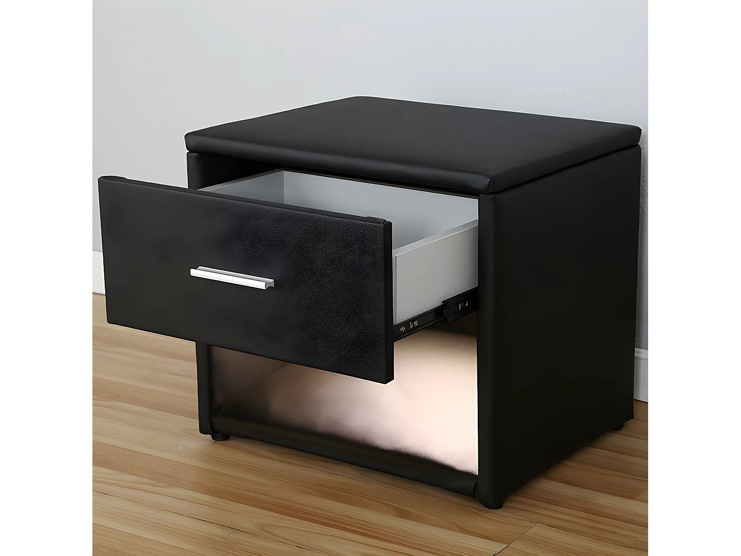 Chevet Simili Cuir Avec Éclairage Led Leva - Couleurs - Noir