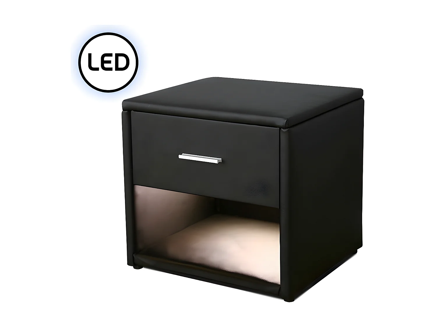 Chevet Simili Cuir Avec Éclairage Led Leva - Couleurs - Noir