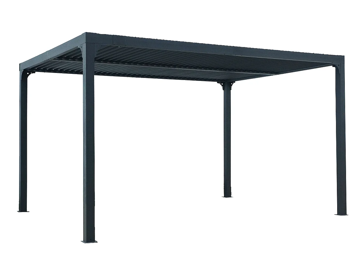 Pergola bioclimatique ALUMINIUM coloris gris anthracite ventelles écru