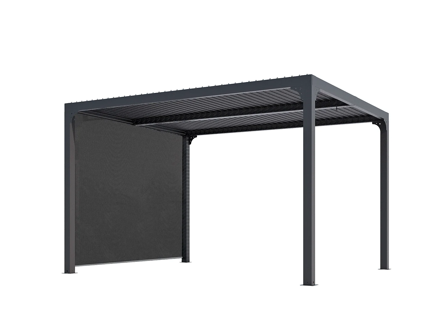 Pergola bioclimatique structure ALUMINIUM ouverture manuelle avec rideau manuel coloris gris pour côté 3 m
