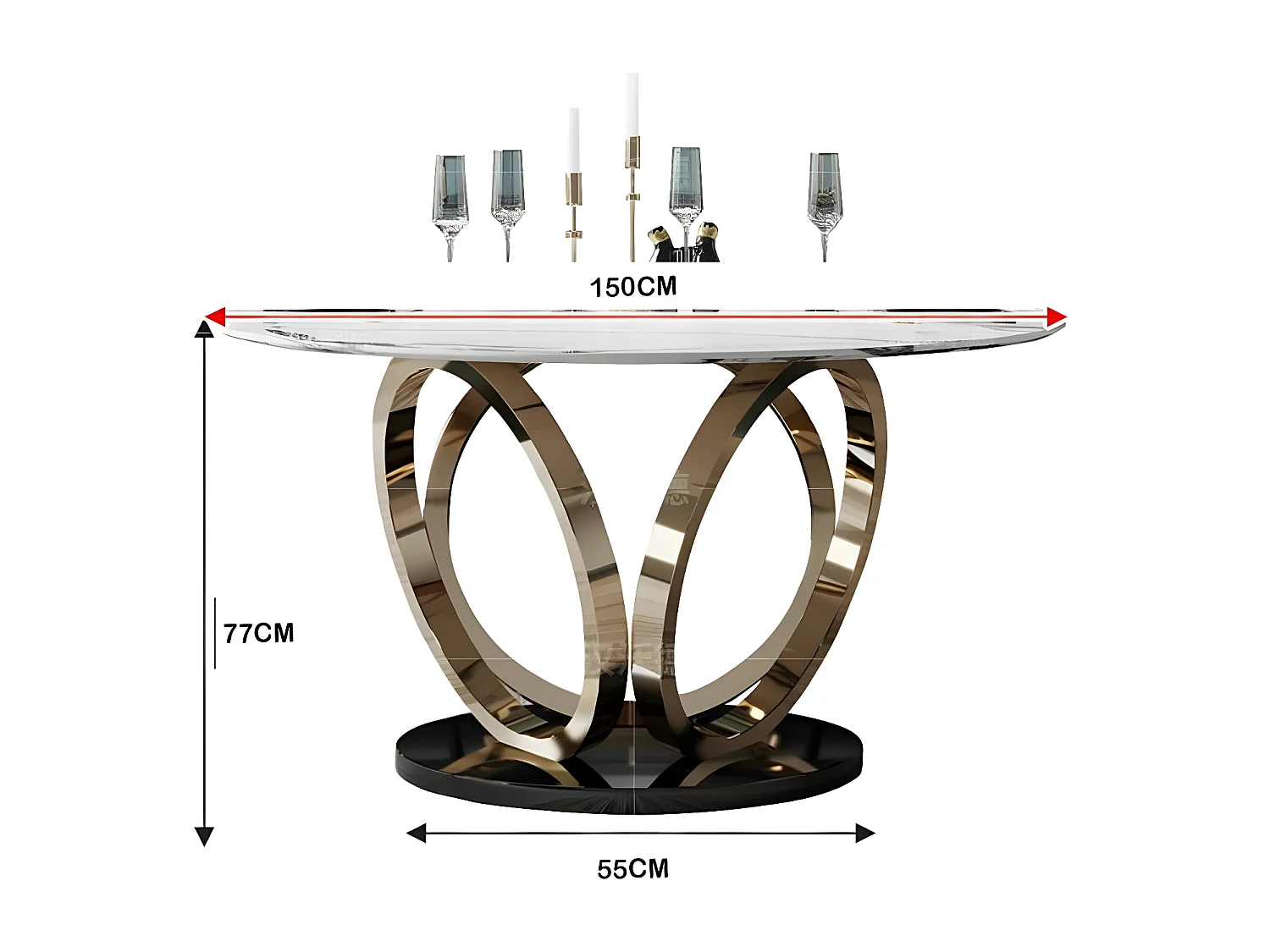 Table À Manger Rond Céramique Effet Marbre Blanc Pied Couleur Or Alliance