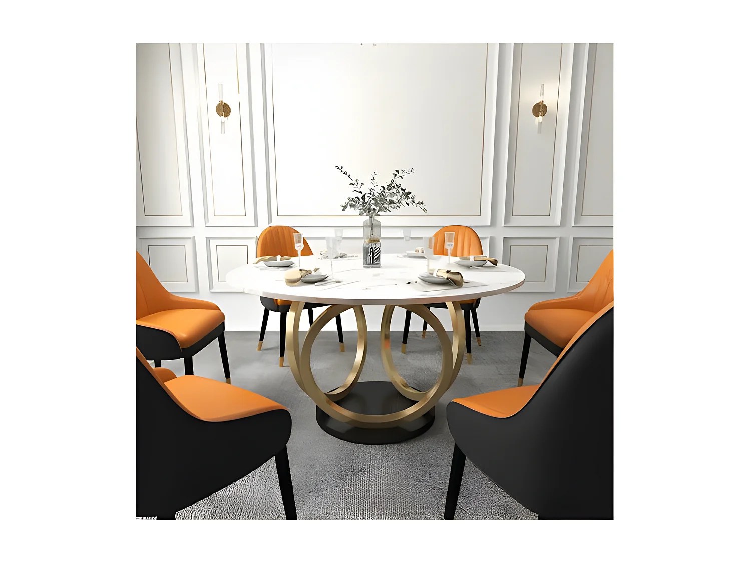 Table À Manger Rond Céramique Effet Marbre Blanc Pied Couleur Or Alliance