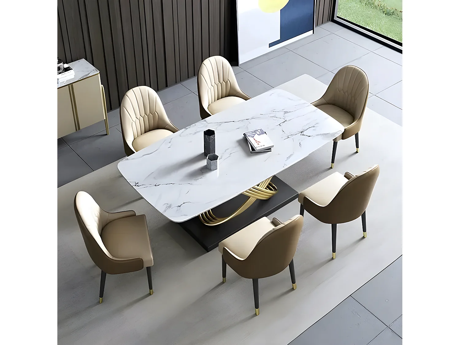 Table À Manger Céramique Effet Marbre Blanc Pied Couleur Or Genius