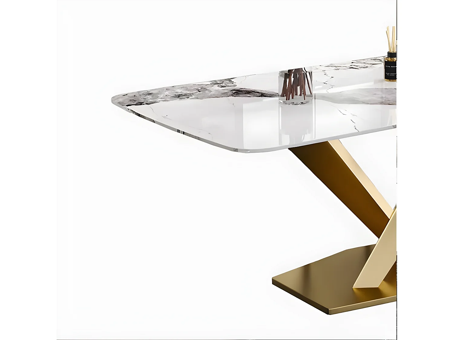 Table À Manger Céramique Effet Marbre Blanc Pied Couleur Or Liame