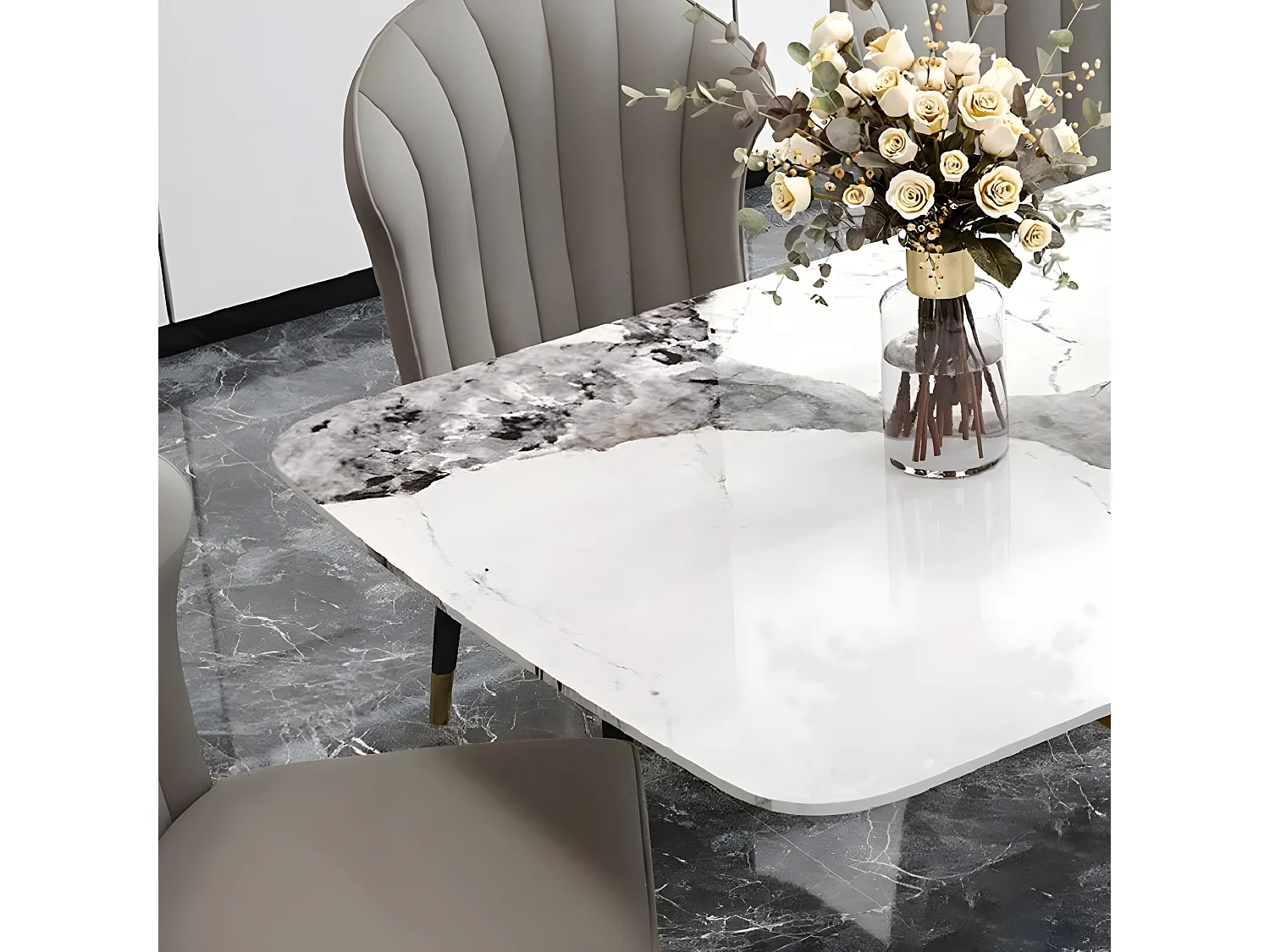 Table À Manger Céramique Effet Marbre Blanc Pied Couleur Or Liame