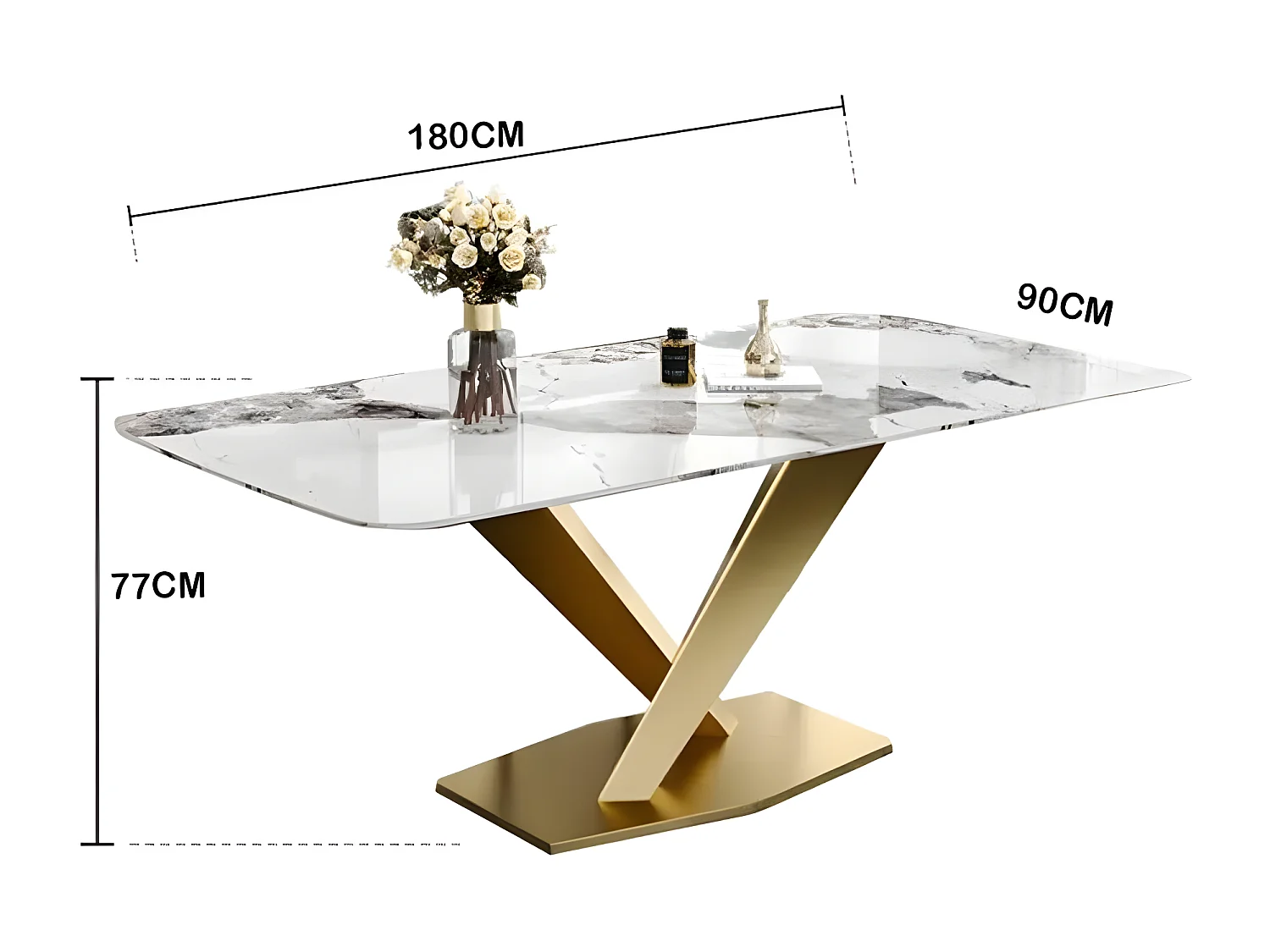 Table À Manger Céramique Effet Marbre Blanc Pied Couleur Or Liame