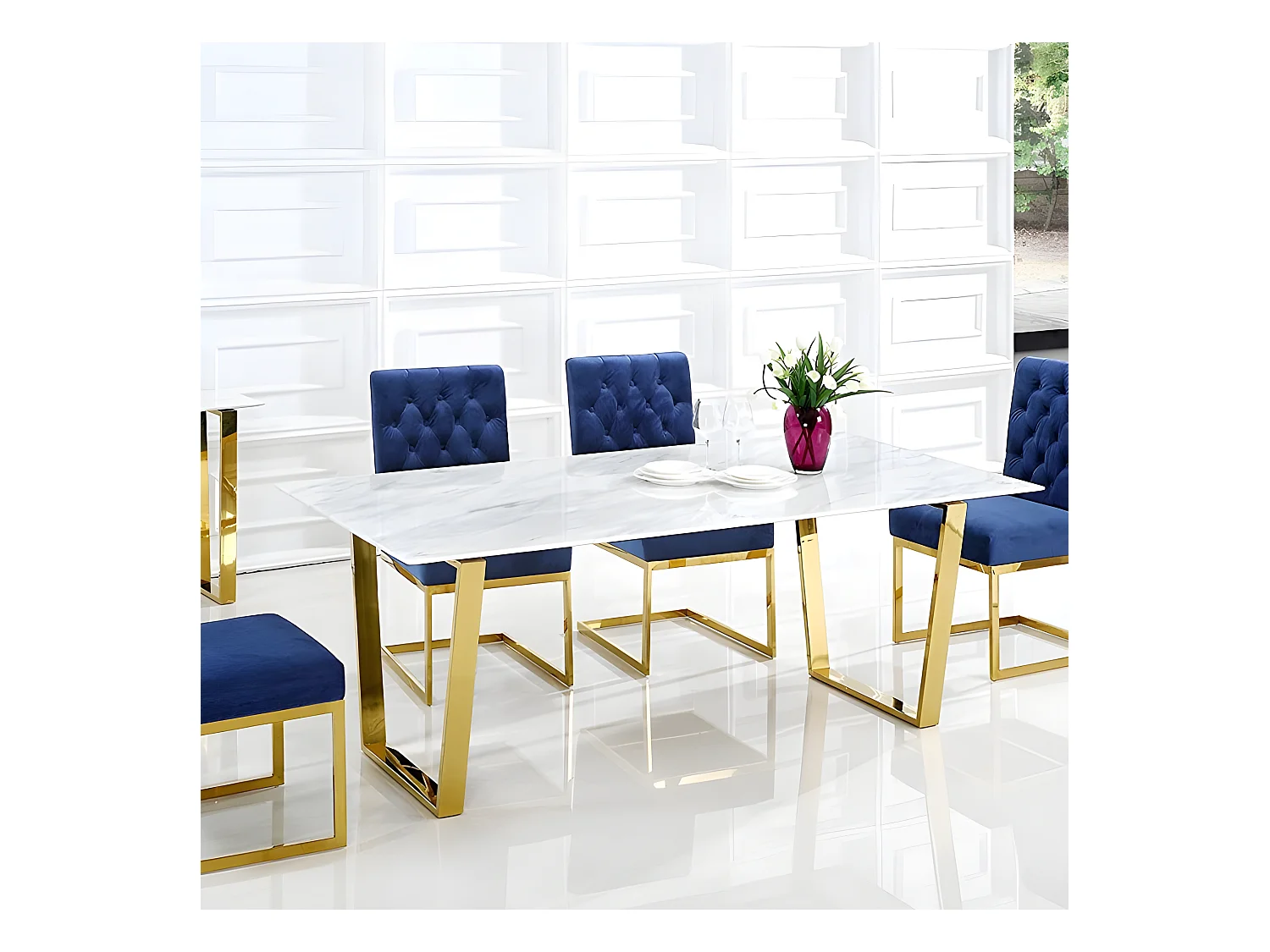 Table À Manger Céramique Effet Marbre Blanc Pied Couleur Or Liv