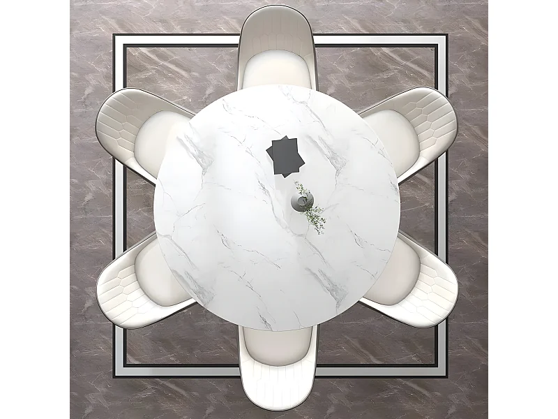 Table De Salle À Manger Ronde Moderne Effet Marbre Blanc Et Pied Doré Dorone