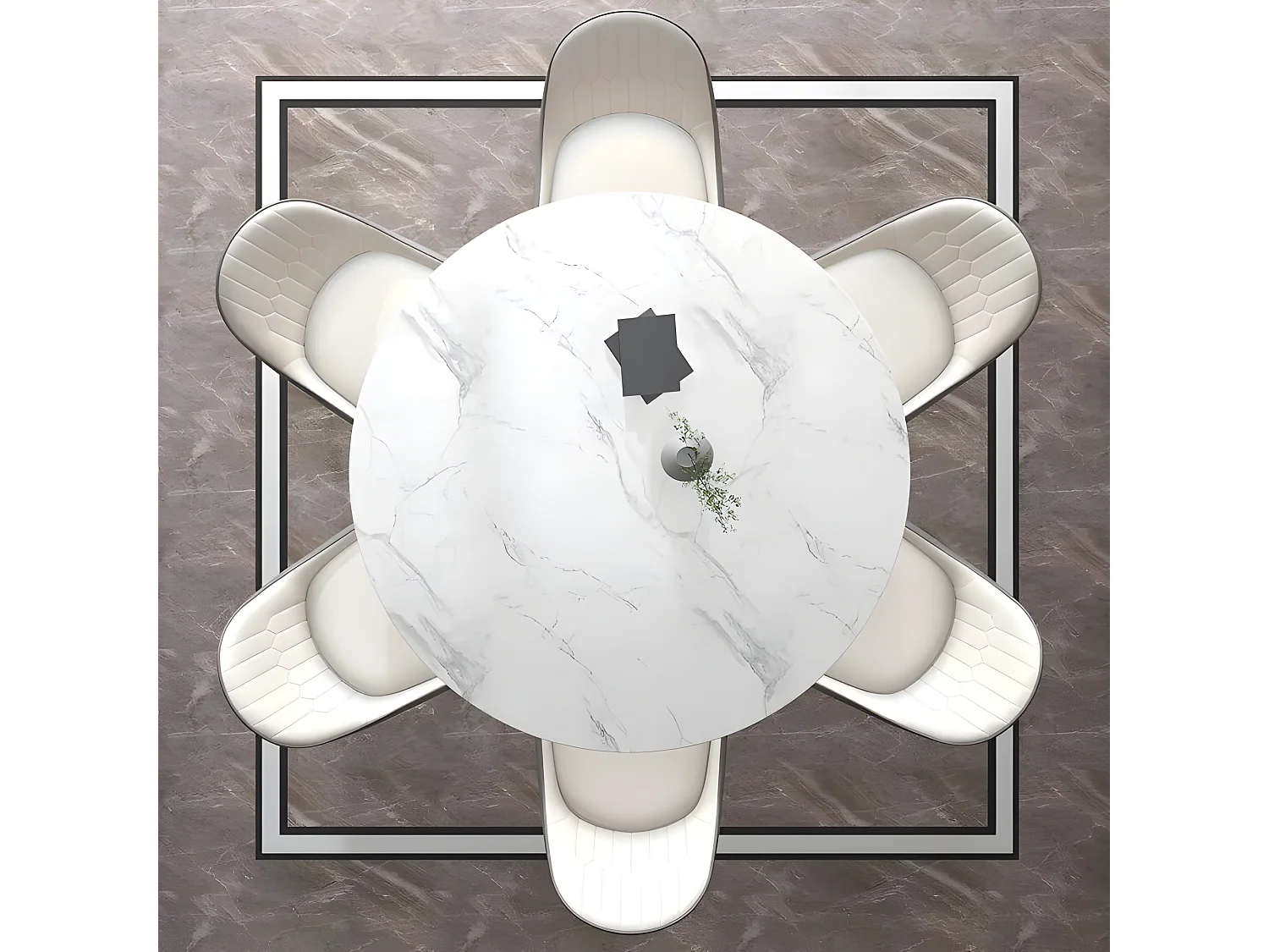 Table De Salle À Manger Ronde Moderne Effet Marbre Blanc Et Pied Doré Dorone