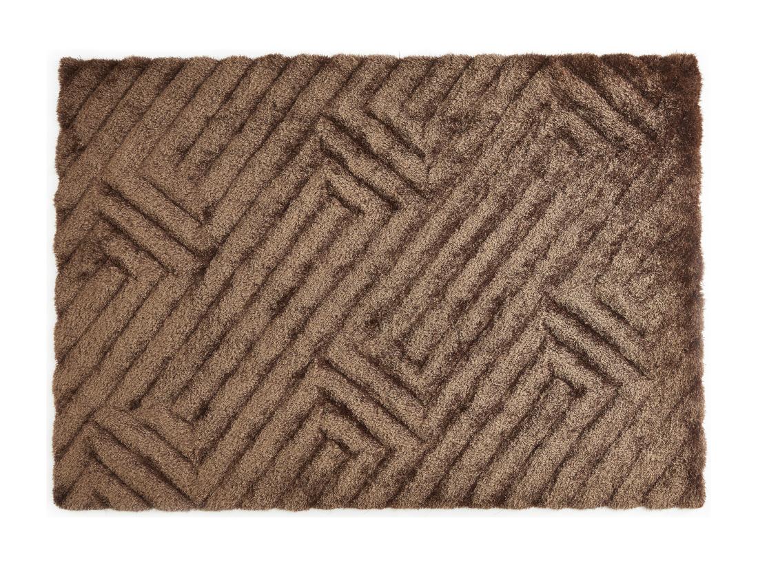 vente unique Tapis shaggy en relief à poils longs - 160 x 230 cm - Marron - MAZE