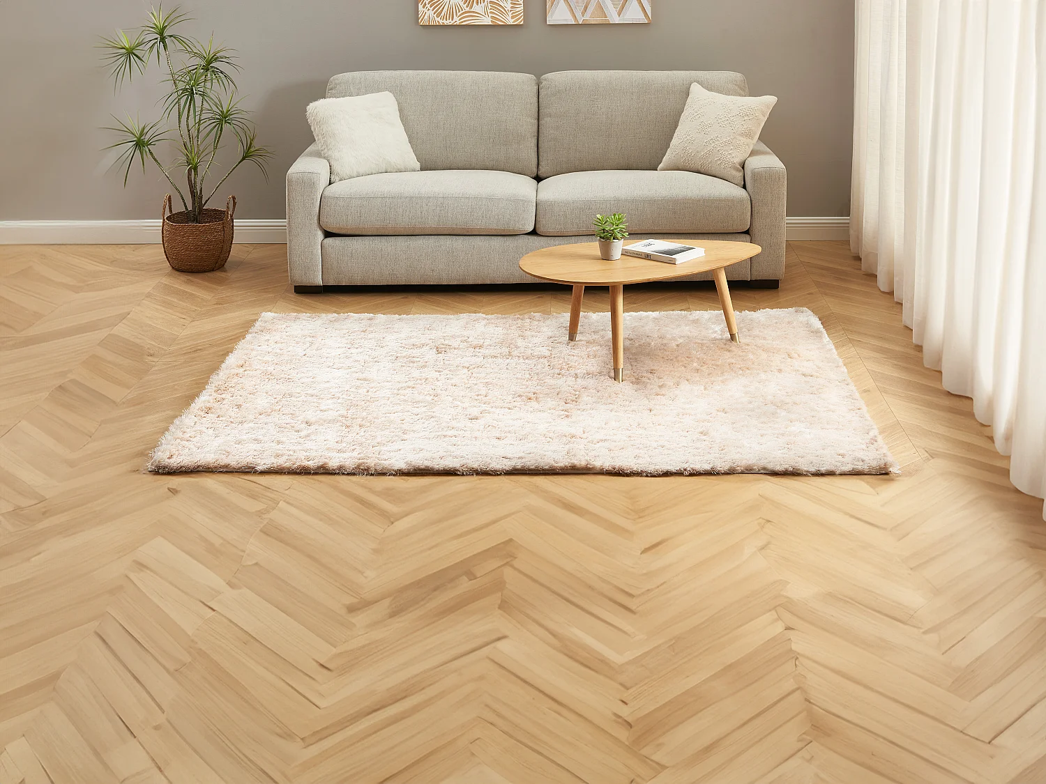 Tapis shaggy à poils longs ultra doux - 140 x 200 cm - Beige - DOLCE