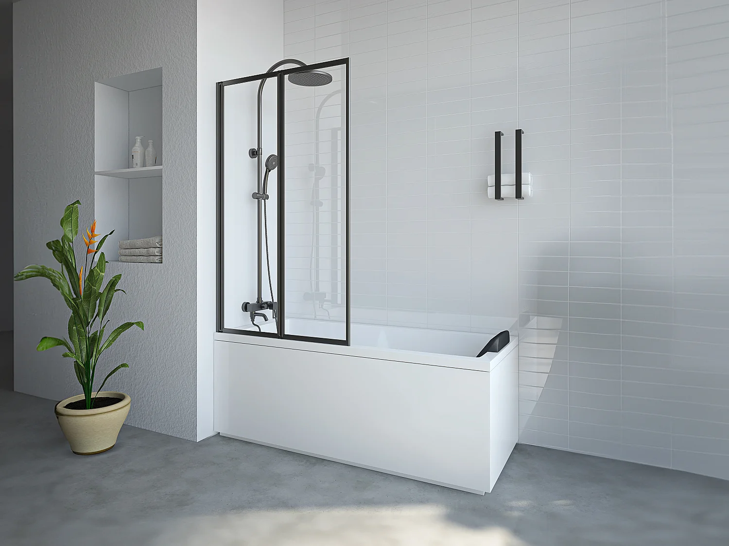 Parete per vasca da bagno pieghevole 80 x 140 cm in Metallo Nero opaco Stile atelier - DISTRICT