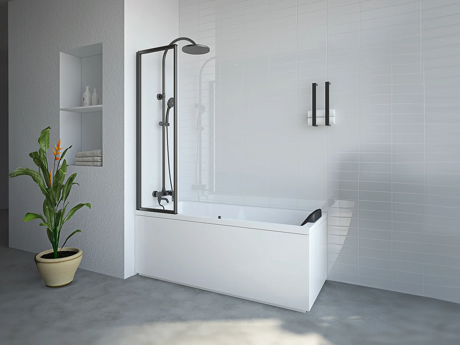 Parete per vasca da bagno pieghevole 80 x 140 cm in Metallo Nero opaco Stile atelier - DISTRICT