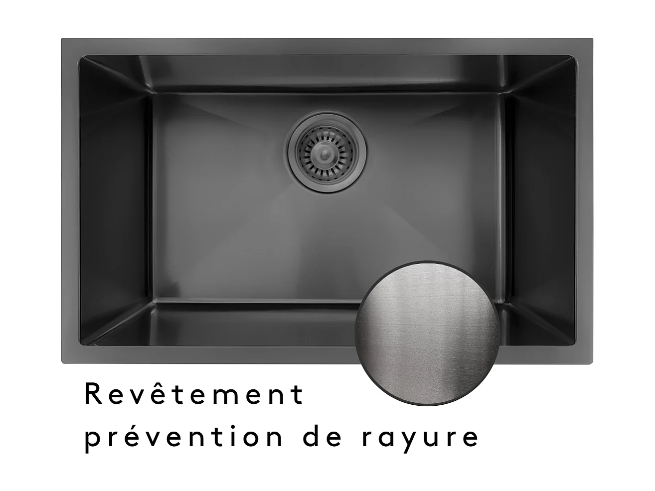 Luisa évier 1 grande cuve seule 76x45 en inox gris gun métal - Essebagno