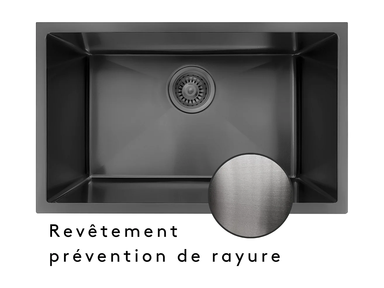 Luisa évier 1 grande cuve seule 76x45 en inox gris gun métal - Essebagno
