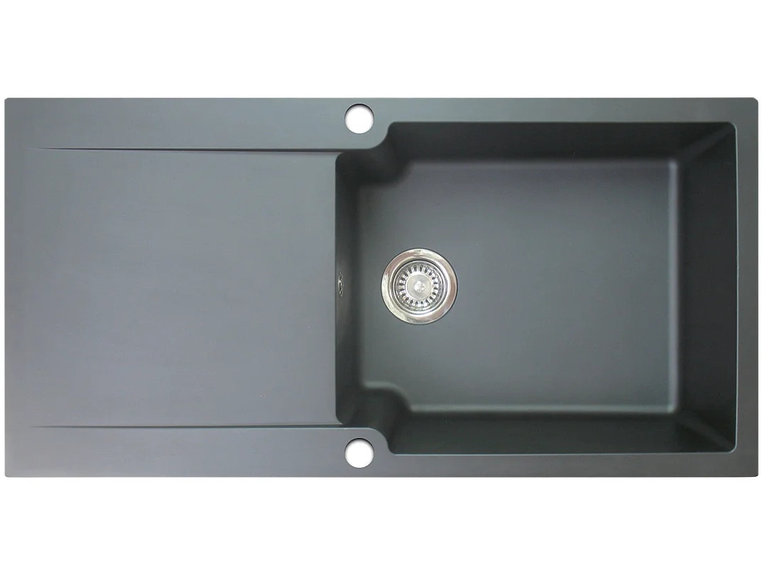 Lisse évier réversible 1 grande cuve 1 égouttoir en résine noir - Essebagno
