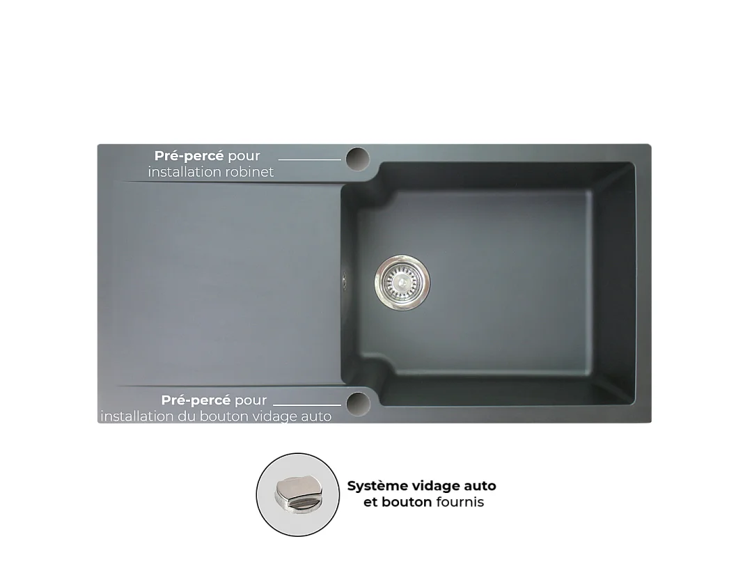 Lisse umkehrbare Spüle 1 großes Becken 1 Abtropfbecken aus schwarzes Harz Essebagno