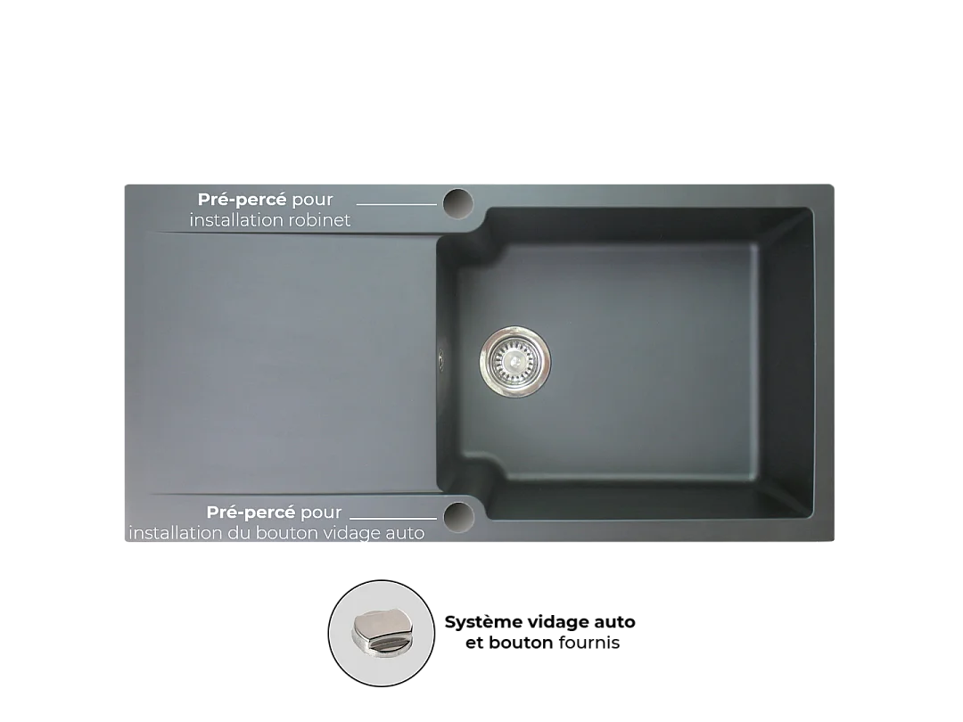 Lisse fregadero reversible 1 cubeta grande 1 escurridor en resina negra Essebagno