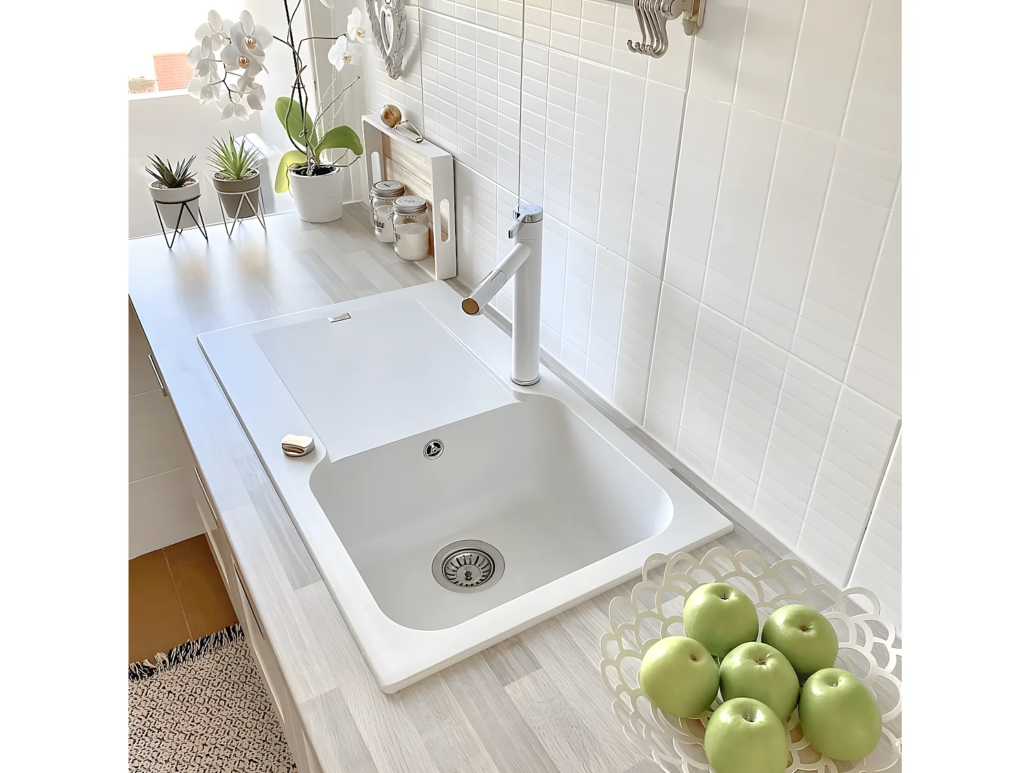 Lisse évier réversible 1 cuve 1 égouttoir en résine blanc - Essebagno