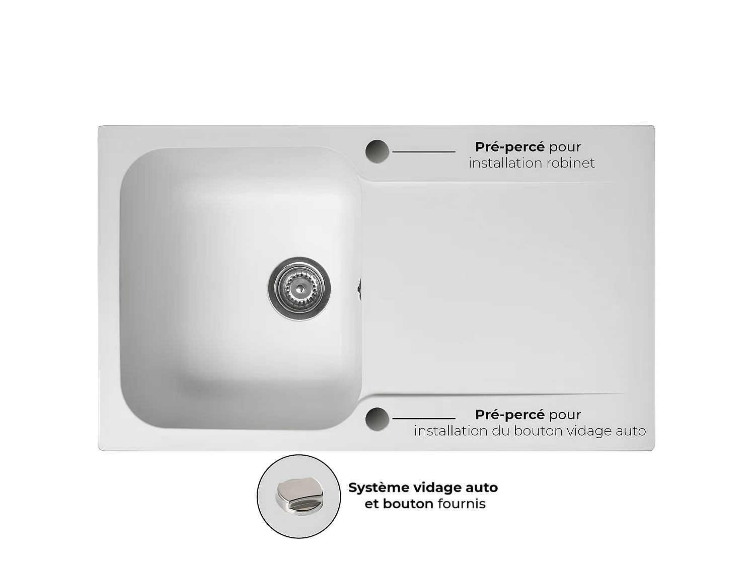 Lisse évier réversible 1 cuve 1 égouttoir en résine blanc - Essebagno