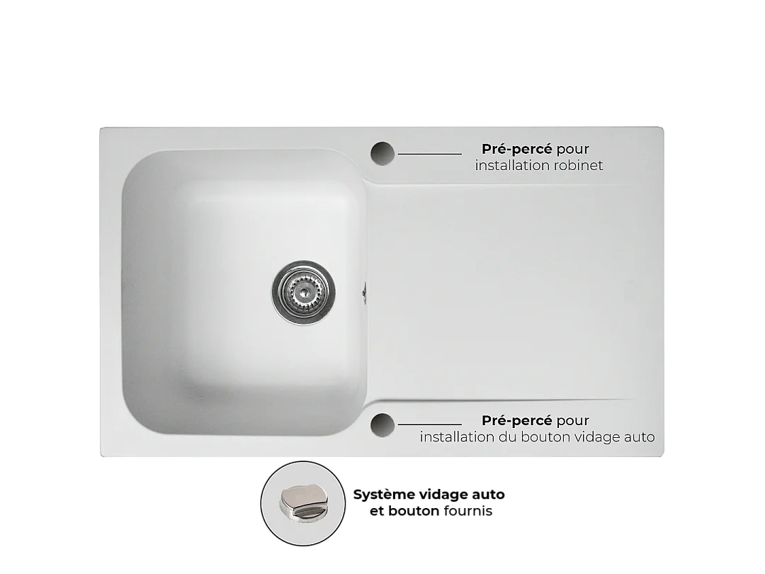 Lisse lavello reversibile 1 vasca 1 sgocciolatoio in resina bianca Essebagno