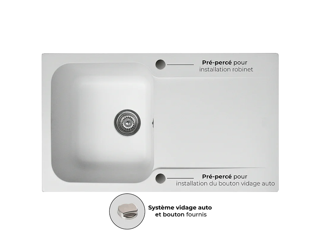 Lisse évier réversible 1 cuve 1 égouttoir en résine blanc - Essebagno