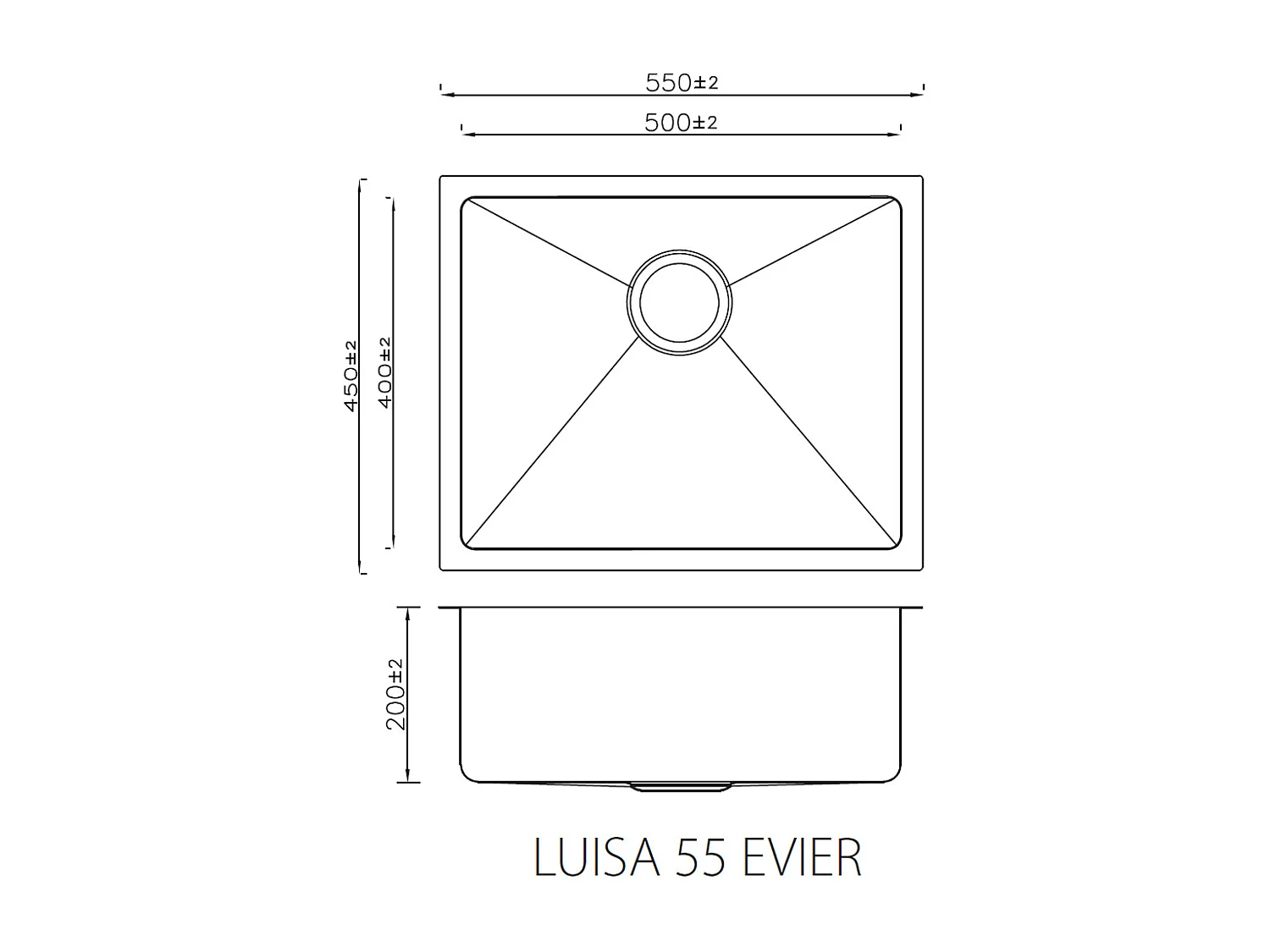Luisa évier 1 cuve seule 55x45 en inox or brossé - Essebagno