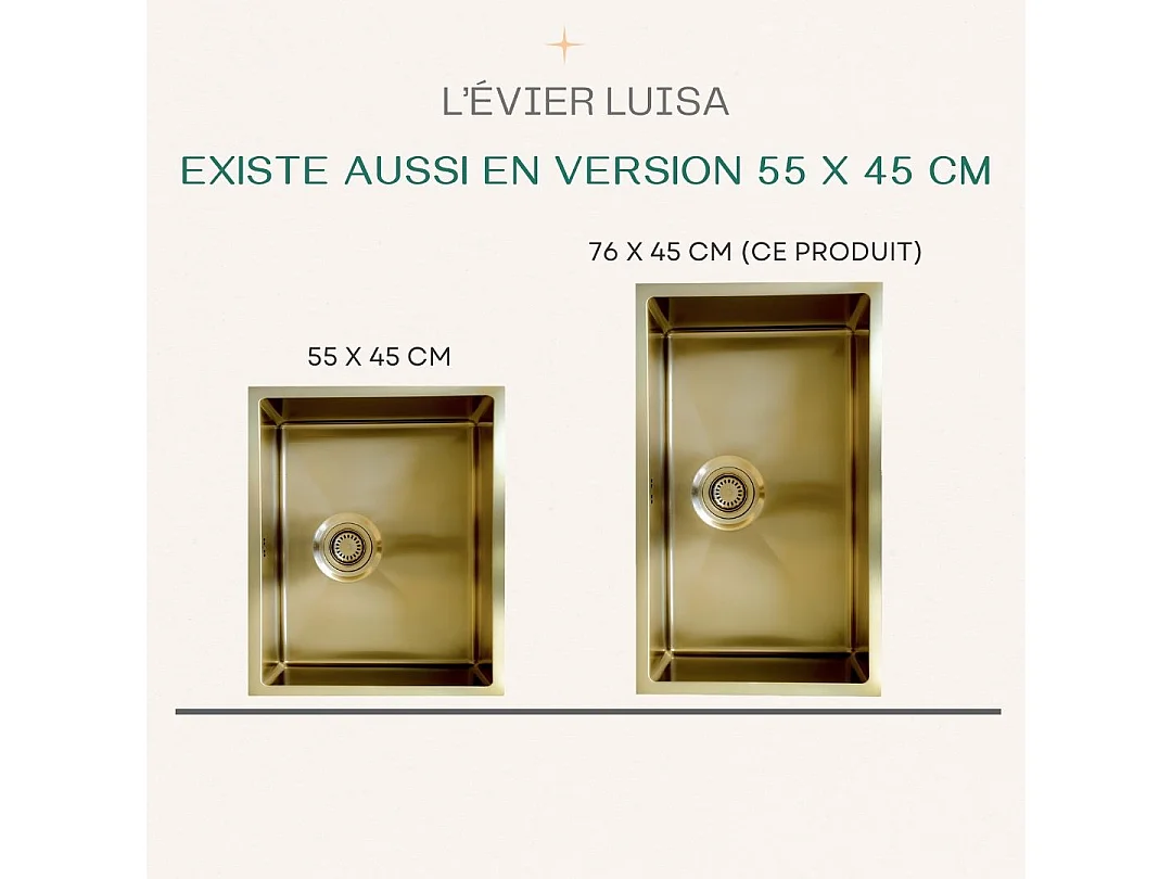 Luisa évier 1 cuve seule 55x45 en inox or brossé - Essebagno