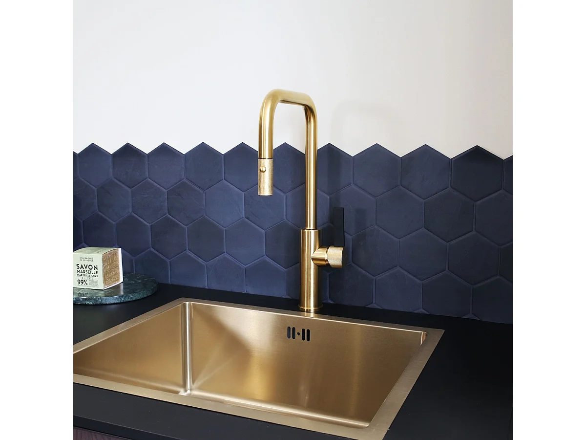 Luisa évier 1 cuve seule 55x45 en inox or brossé - Essebagno