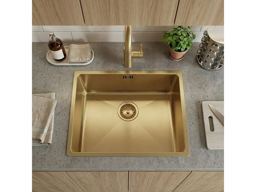 Luisa évier 1 cuve seule 55x45 en inox or brossé - Essebagno