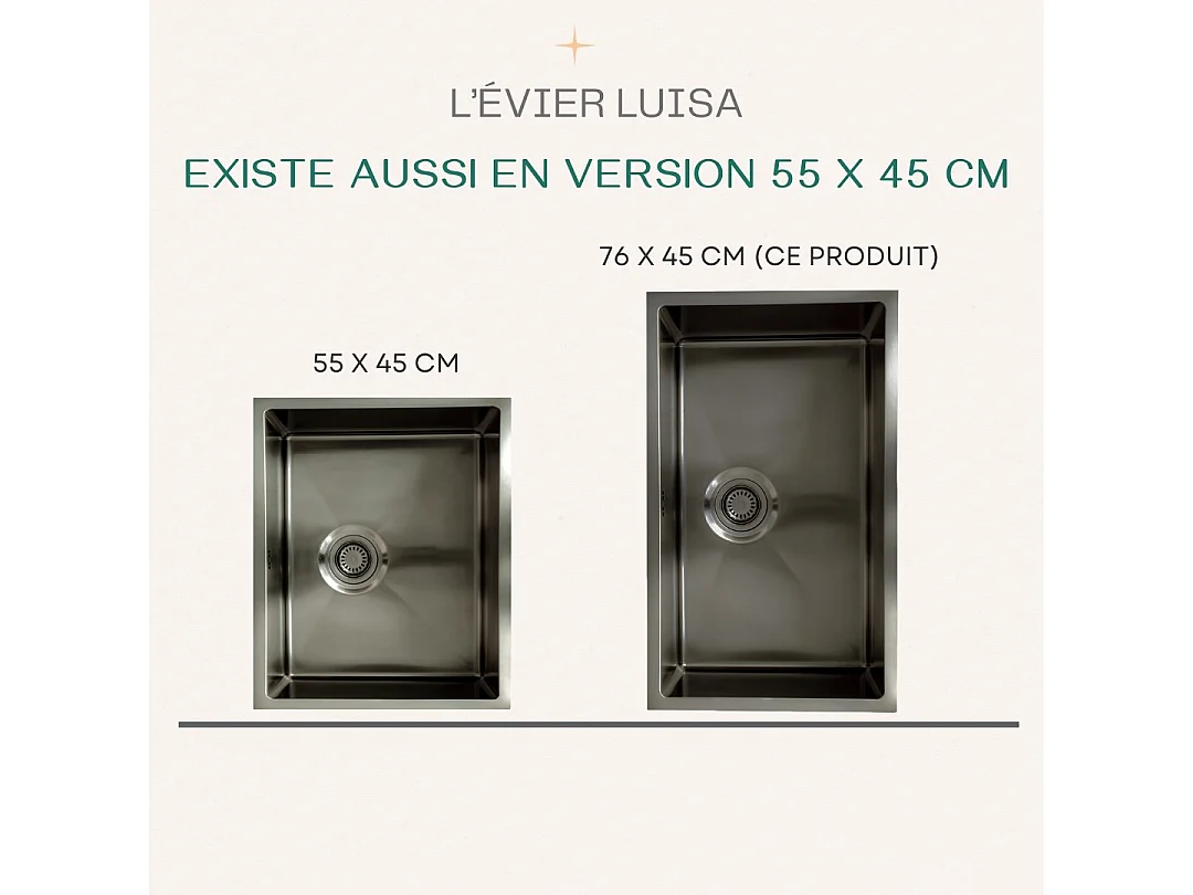 Lavello Luisa 1 vasca 55x45 in acciaio inox grigio gun metal Essebagno