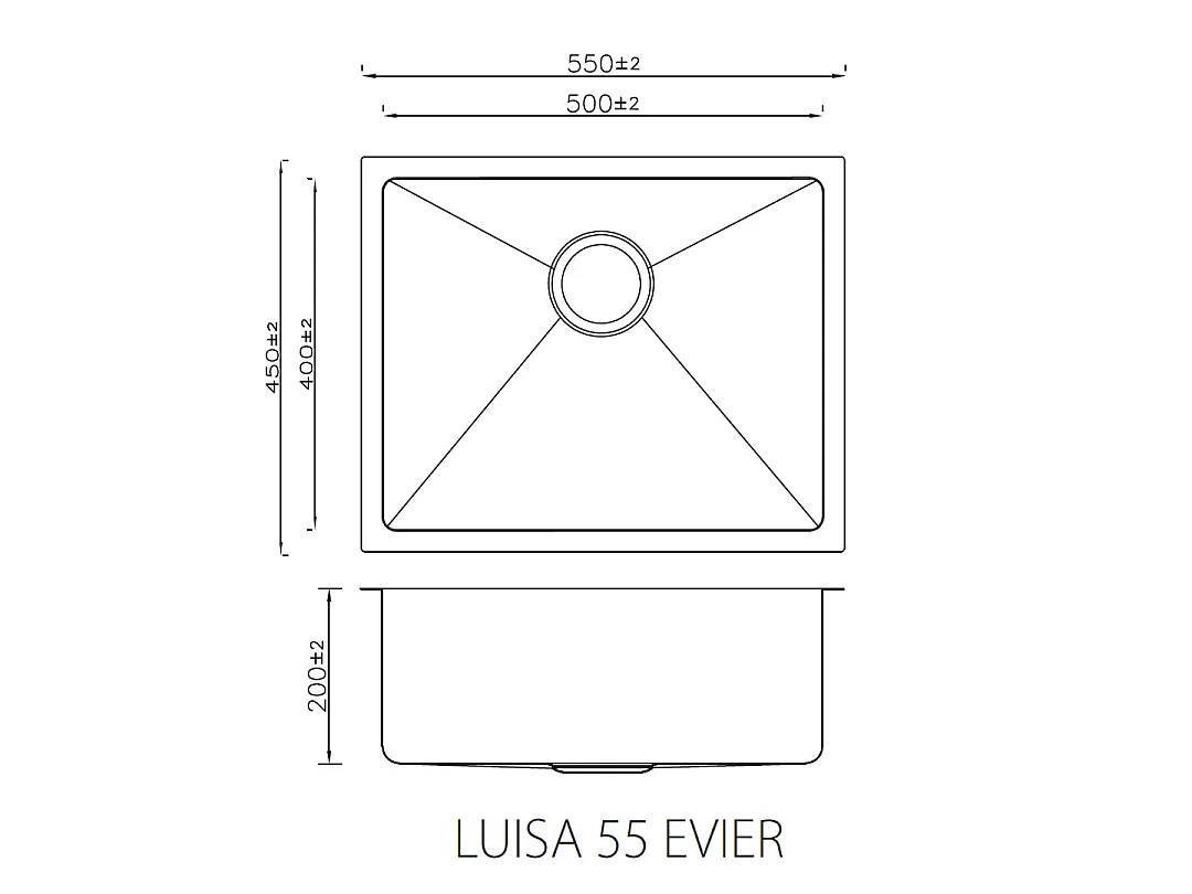 Luisa évier 1 cuve seule 55x45 en inox - Essebagno
