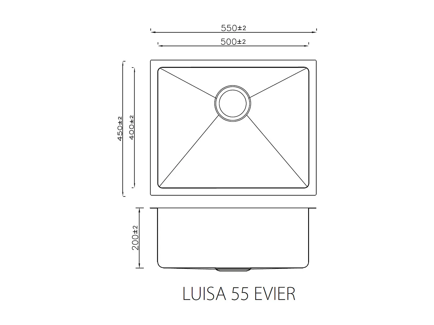 Luisa évier 1 cuve seule 55x45 en inox - Essebagno