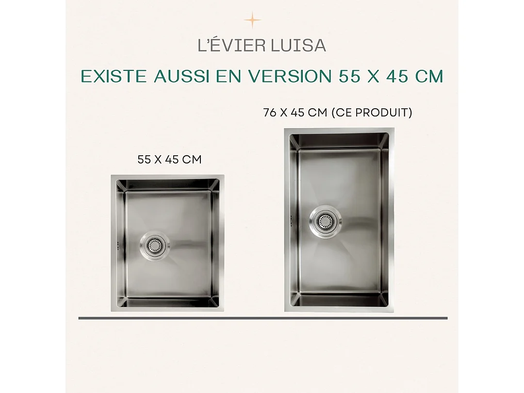 Luisa évier 1 cuve seule 55x45 en inox - Essebagno