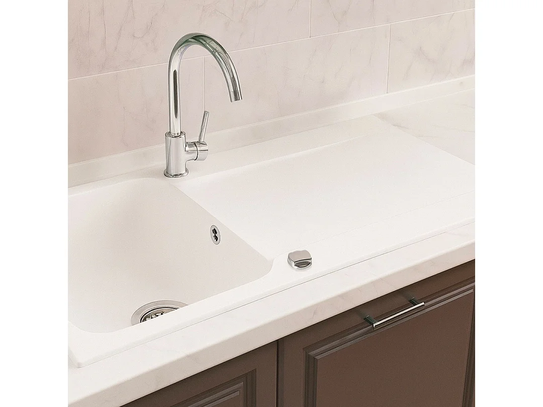 Lisse évier réversible 1 grande cuve 1 égouttoir en résine blanc - Essebagno