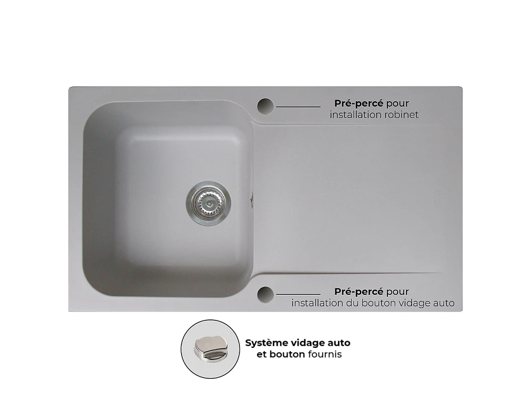 Lisse évier réversible 1 cuve 1 égouttoir en résine gris - Essebagno