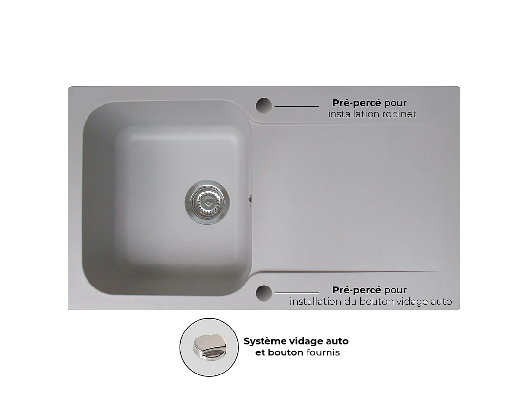 Lisse évier réversible 1 cuve 1 égouttoir en résine gris - Essebagno