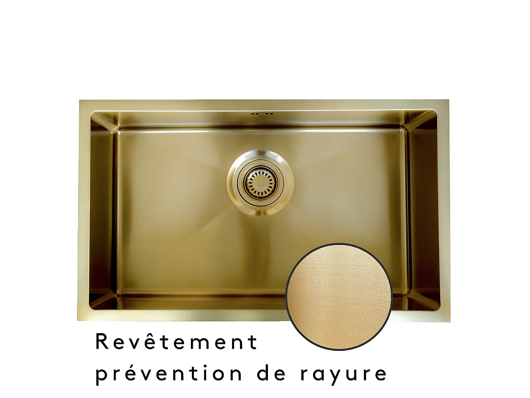 Luisa évier 1 grande cuve seule 76x45 en inox or brossé - Essebagno