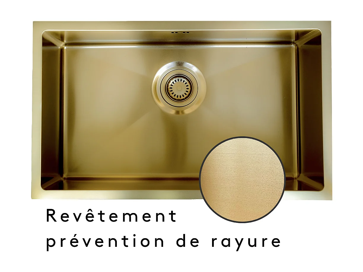 Luisa évier 1 grande cuve seule 76x45 en inox or brossé - Essebagno