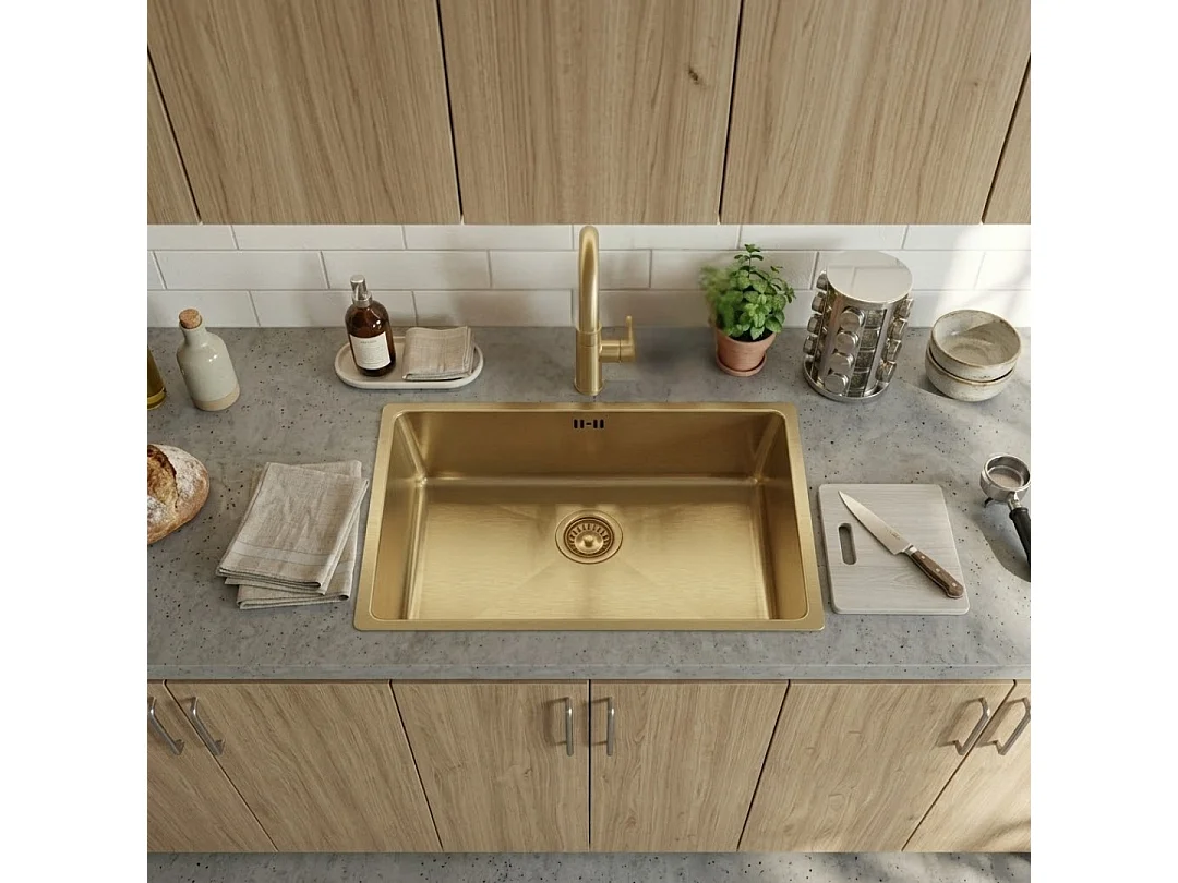 Luisa évier 1 grande cuve seule 76x45 en inox or brossé - Essebagno