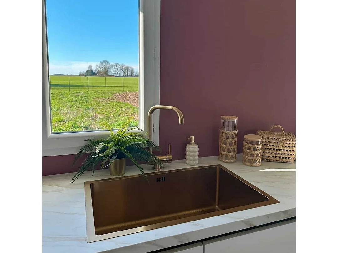 Luisa évier 1 grande cuve seule 76x45 en inox or brossé - Essebagno