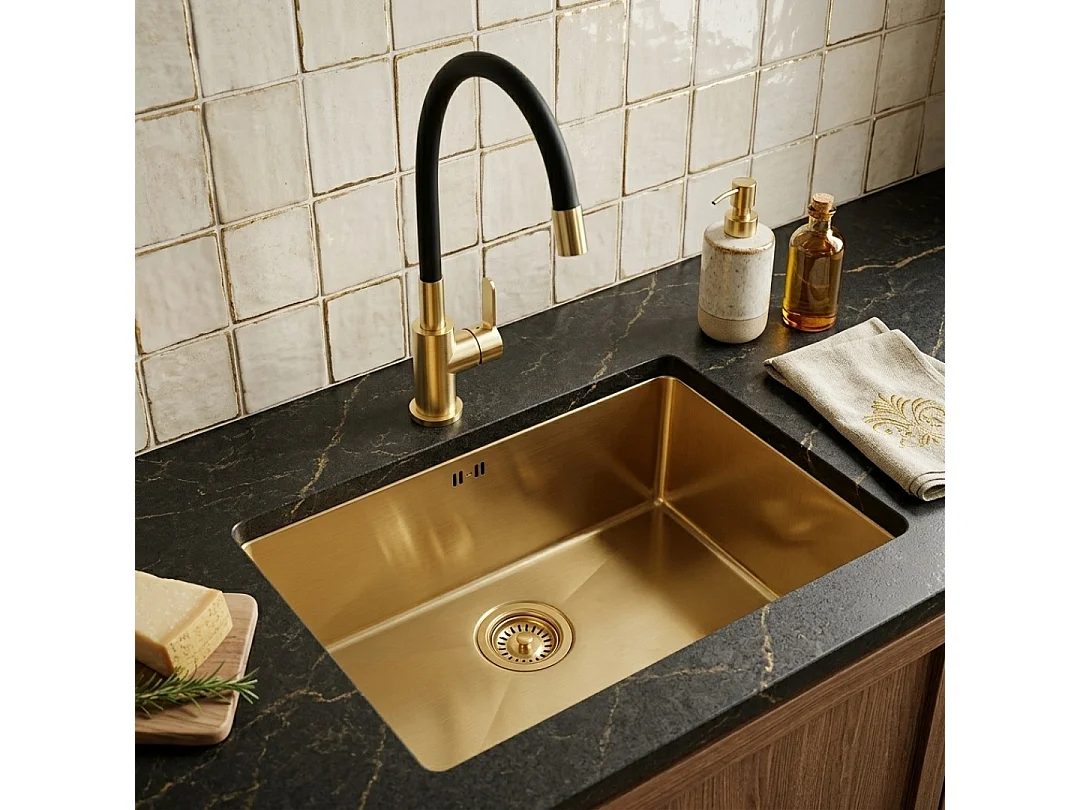 Luisa évier 1 grande cuve seule 76x45 en inox or brossé - Essebagno