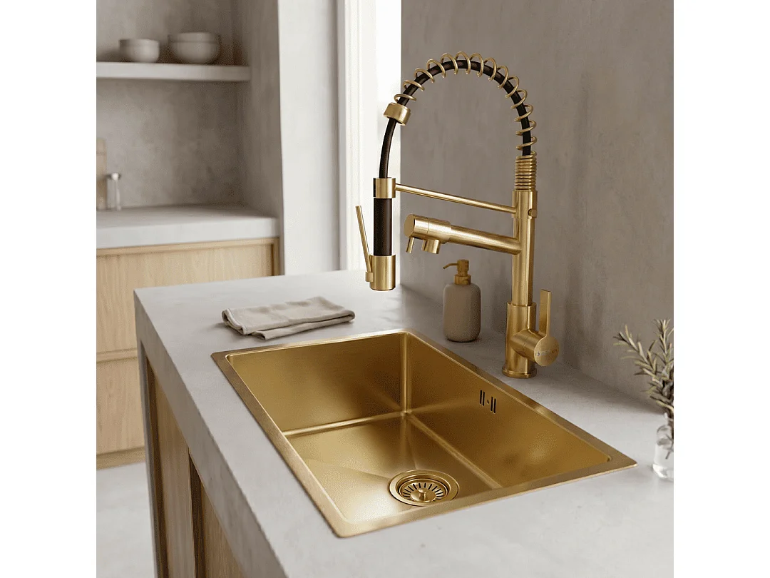 Luisa Spüle 1 großes Becken allein 76x45 aus gebürstetem goldfarbenem Edelstahl Essebagno