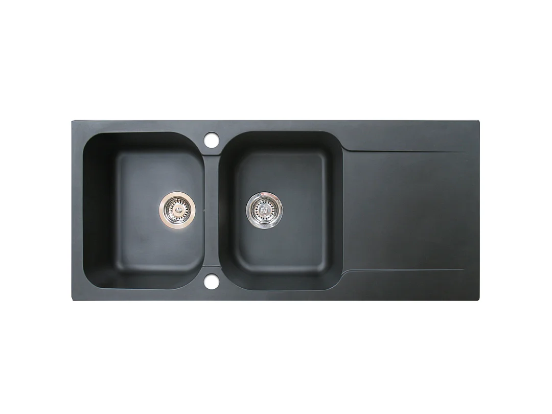 Lisse évier réversible 2 cuves 1 égouttoir en résine noir - Essebagno