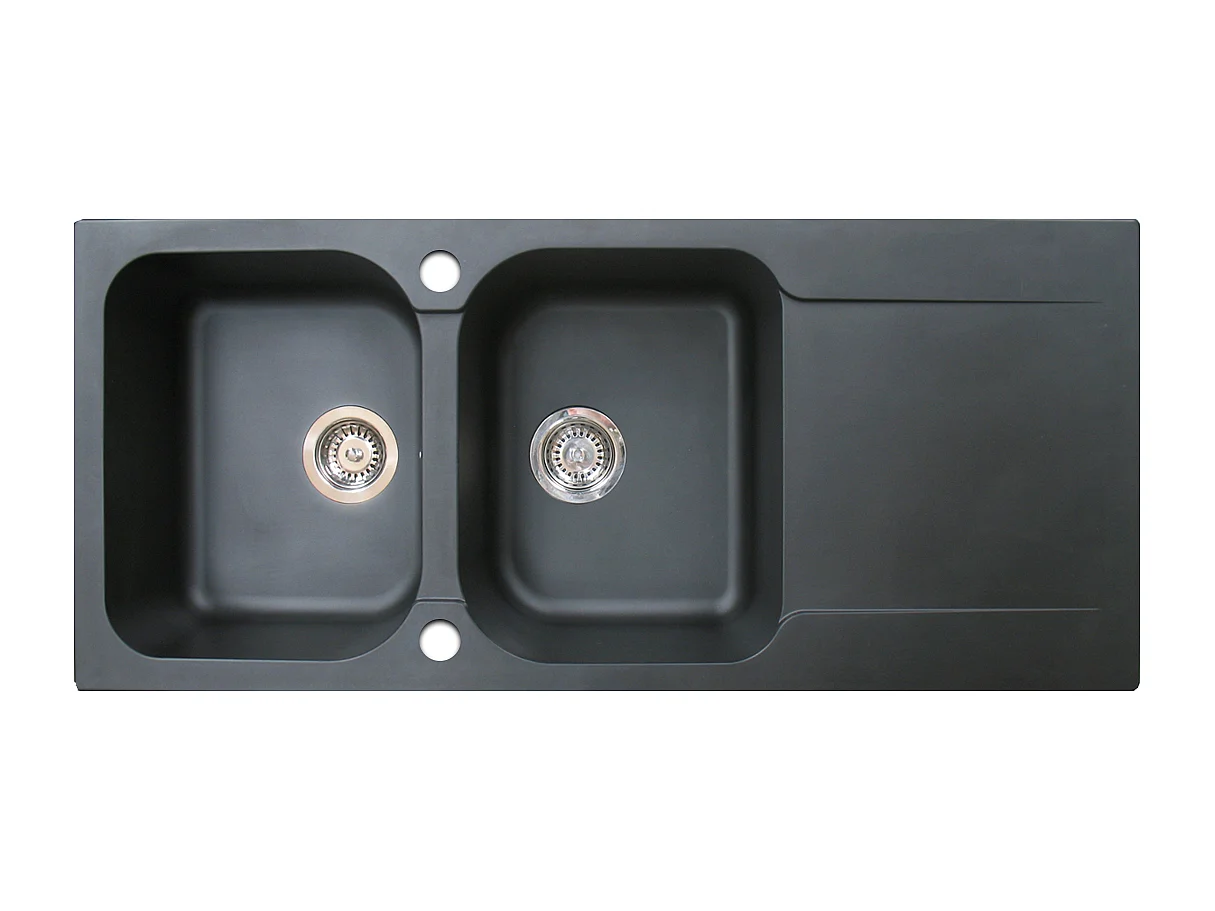 Lisse umkehrbare Spüle 2 Becken 1 Abtropfbecken aus schwarzes Harz Essebagno