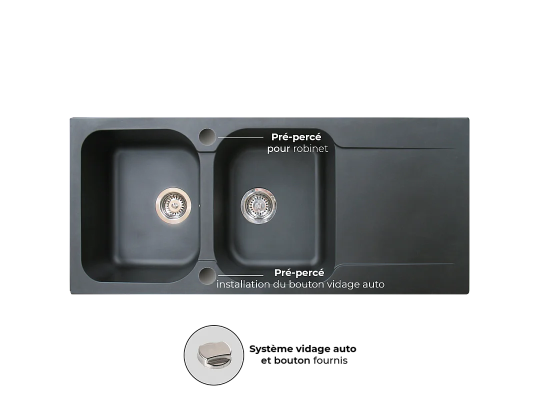 Lisse lavello reversibile 2 vasche 1 sgocciolatoio in resina nera Essebagno