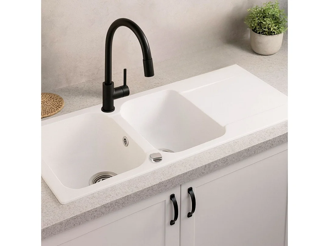 Lisse fregadero reversible 2 cubetas 1 escurridor en resina blanca Essebagno