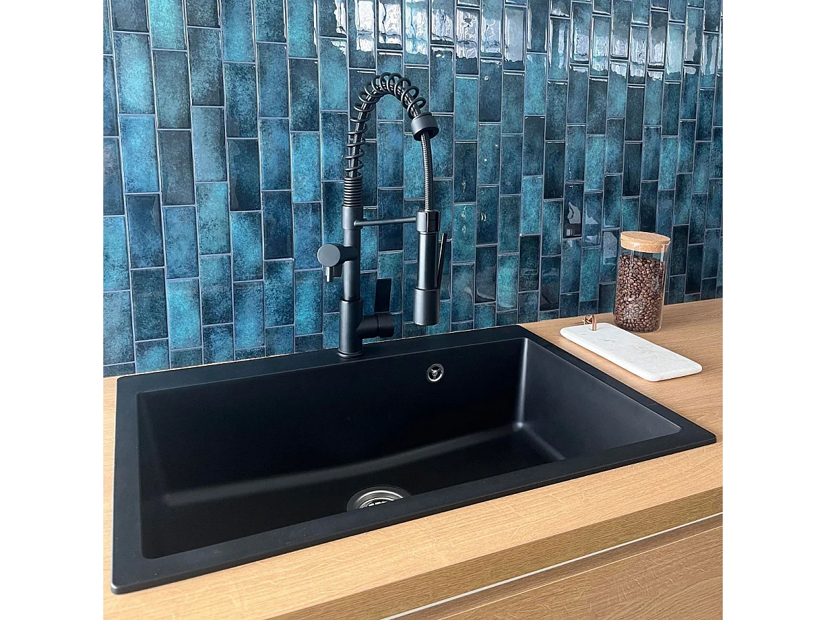 Sierra lavello a vasca grande singola 76x50 in resina nera Essebagno