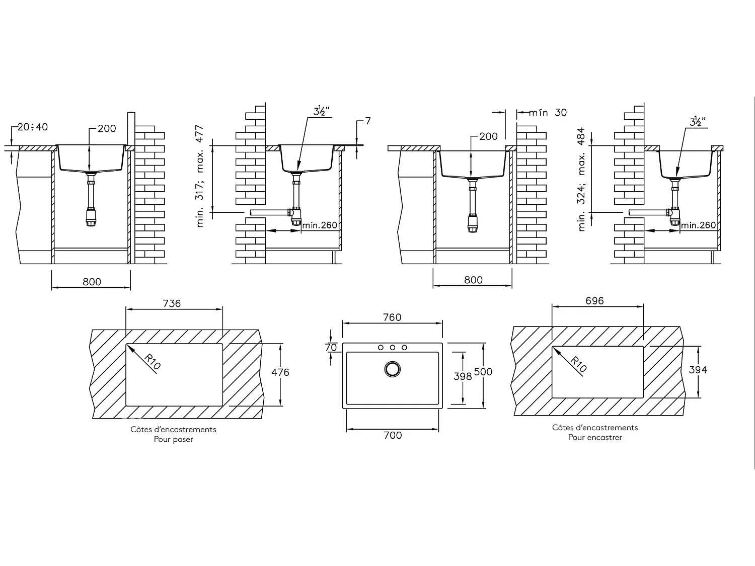Sierra lavello a vasca grande singola 76x50 in resina nera Essebagno