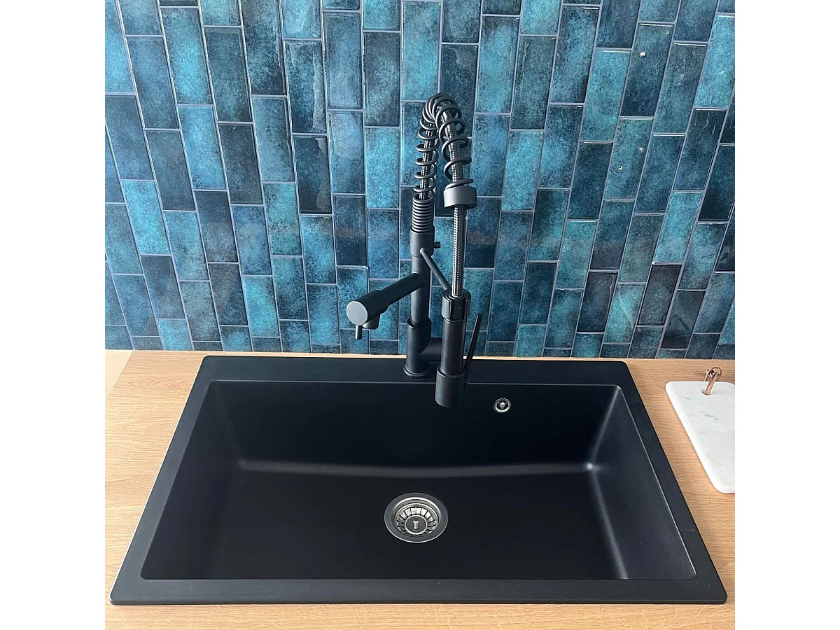 Sierra lavello a vasca grande singola 76x50 in resina nera Essebagno